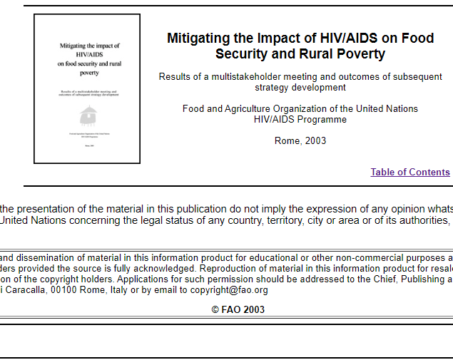 Mitigating the Impact of HIV/AIDS on Food Security and Rural Poverty